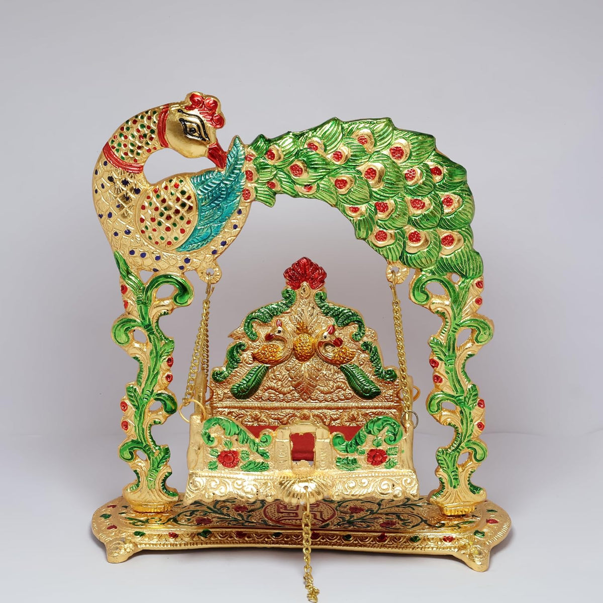 KridayKraft Metal Laddu Gopal Jhulla Palana for Janmastmi Festive Gold Plated with Meenakri Work for Your Home, Temple Office,Gift Article.