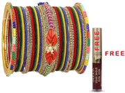 NMII Metal With Zircon Gemstone and Beads Studded Velvet Bangles For Women and Girls
