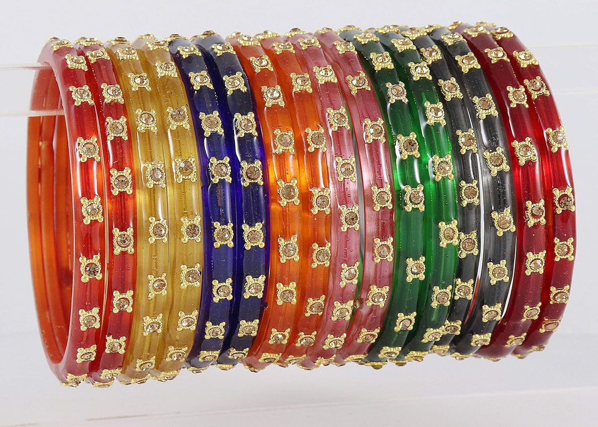 NMII Colourful Women's Bangles Set Studded with Zircon Gemstone & Beads | Daily use, Wedding, Party, Office | Bangles For Women Traditional | Girls fashion Jewellery