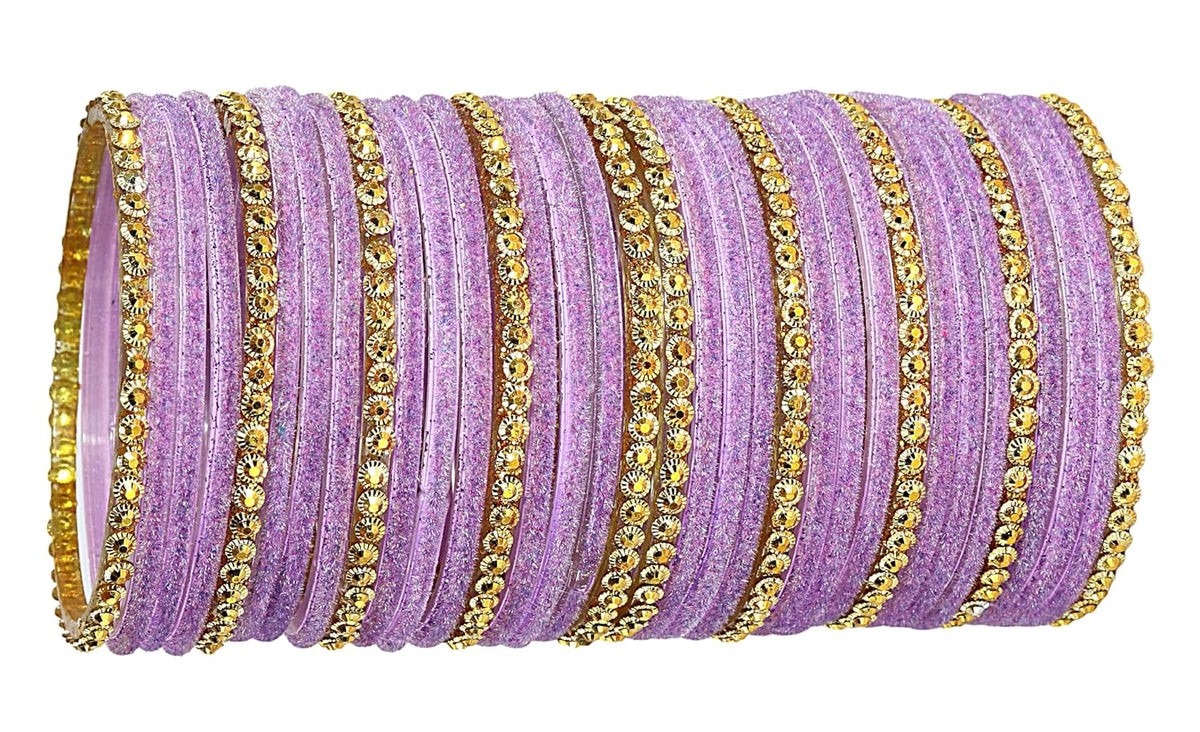 NMII Premium Glass & Golden Beads Velvet Bangle Set For Women and Girls | Velvet Chudi | Traditional Chudi Set | Designer Girl's Bangles Bracelet | Wedding, Party, Festive, Daily- Set of 34