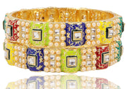 NMII Metal with Kundan and Pearl Studded Traditional Design Kada Set For Women and Girls