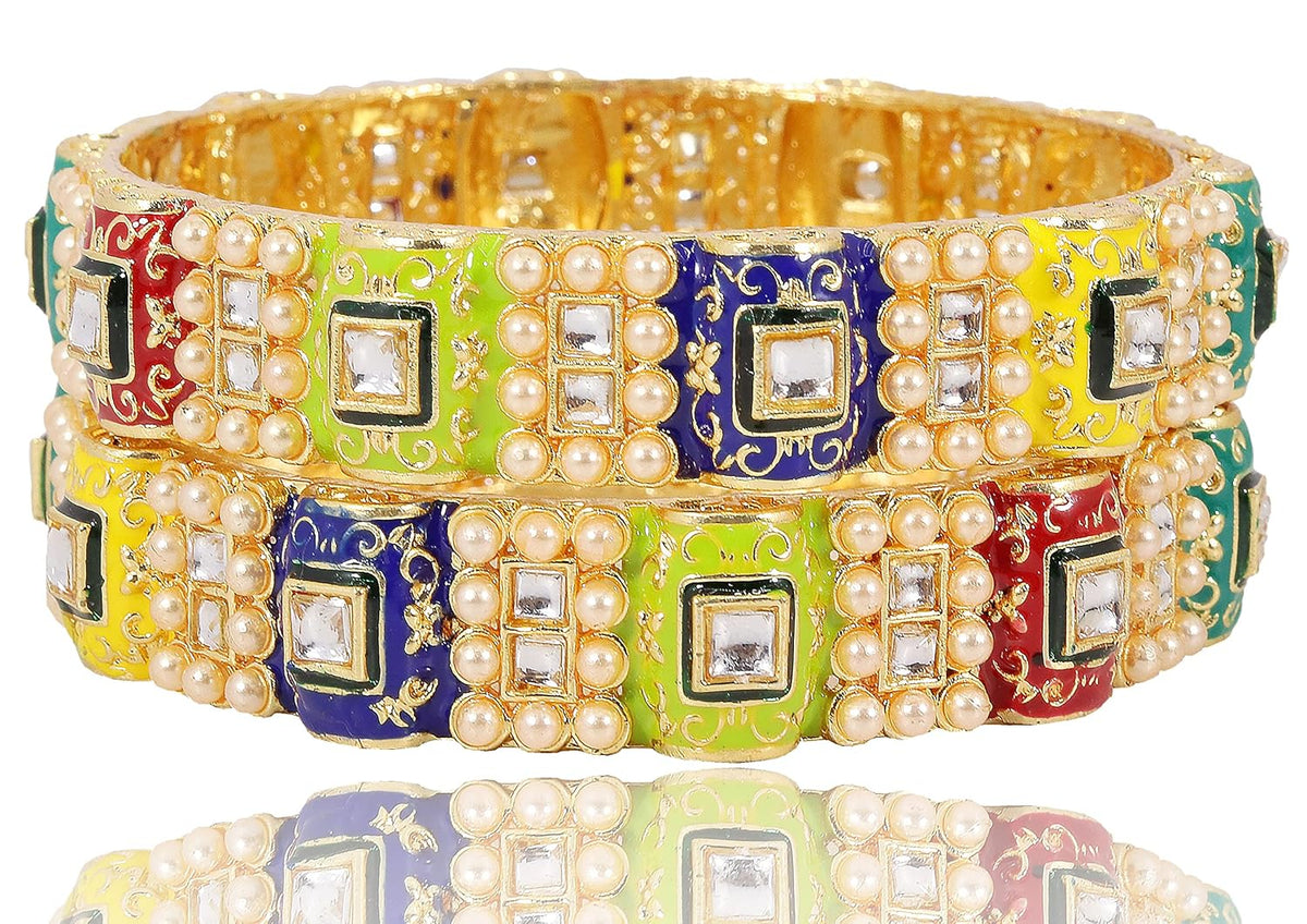 NMII Metal with Kundan and Pearl Studded Traditional Design Kada Set For Women and Girls