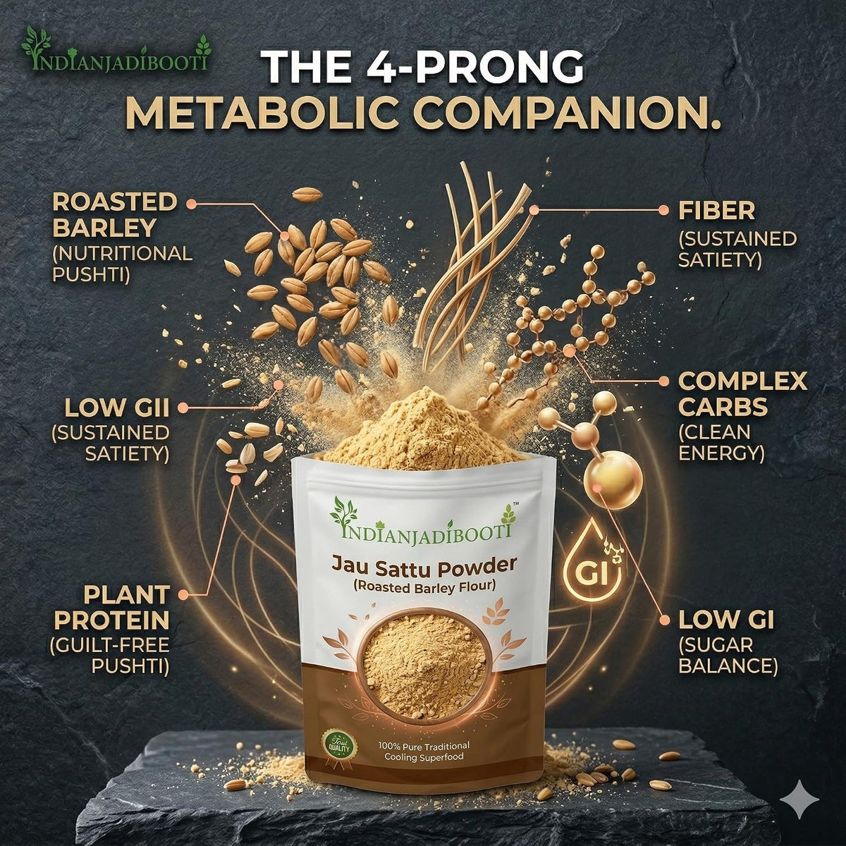 IndianJadiBooti Jau Sattu Powder (Roasted Barley Flour) – 100% Pure Traditional Cooling Superfood for Summer – Helps Support Weight Management, Digestion & Sugar Balance, 1 KG