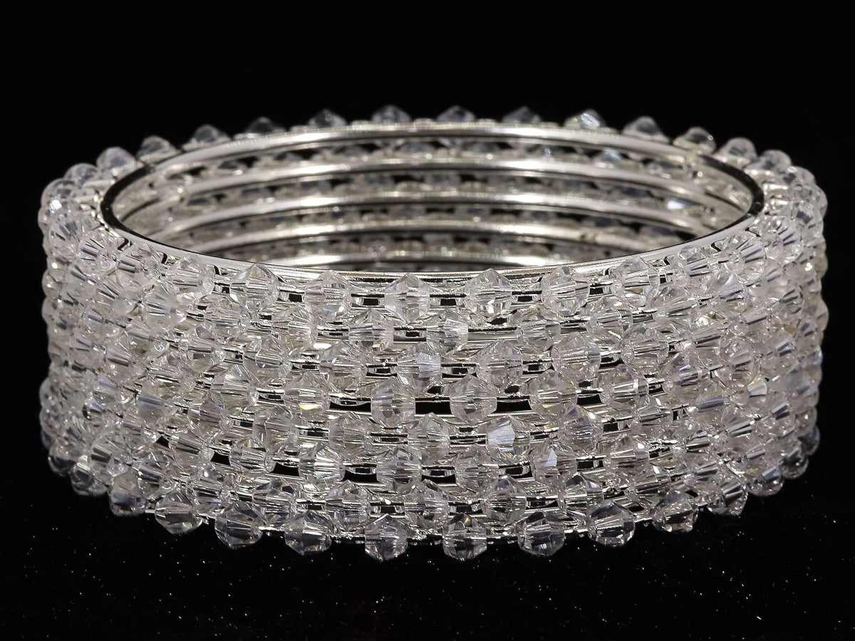 NMII Pearls Studded Metal Bangles Set For Women and Girls