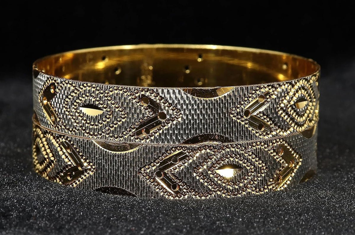 NMII Brass Gold Plated Bangles Set For Women's & Girls (Pack of 2)