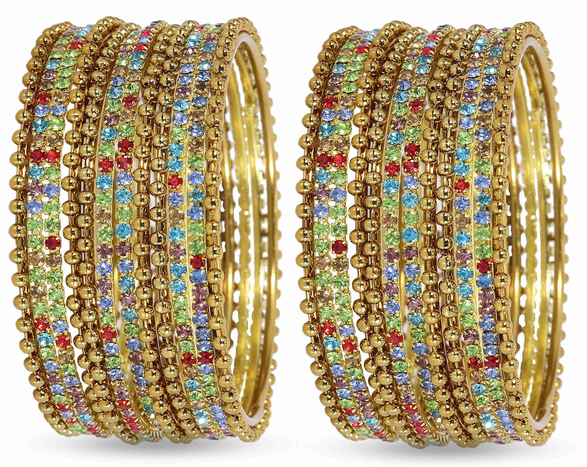 NMII Non-Precious Metal With Base Metal And Zircon Gemstone Studded Ballchain Linked Glossy Finished Bangle Set For women and Girls