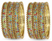 NMII Non-Precious Metal With Base Metal And Zircon Gemstone Studded Ballchain Linked Glossy Finished Bangle Set For women and Girls