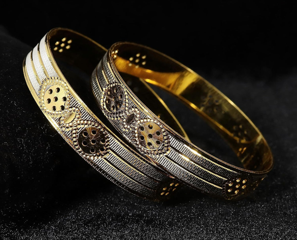 NMII Brass Gold Plated Bangles Set For Women's & Girls (Pack of 2)