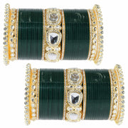 NMII Premium Metal Bangles Gold Chuda Set For Bridal Women & Girls With Zircon Diamond & Kundan | Designer Ad Chuda | Bridal Bangles Chooda Set For Wedding, Party, Occasion-Set Of 70