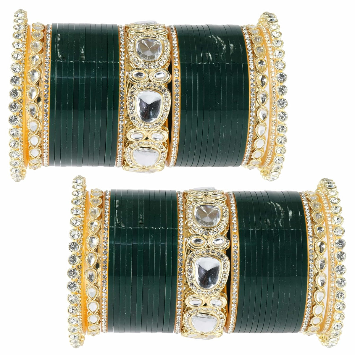 NMII Premium Metal Bangles Gold Chuda Set For Bridal Women & Girls With Zircon Diamond & Kundan | Designer Ad Chuda | Bridal Bangles Chooda Set For Wedding, Party, Occasion-Set Of 70