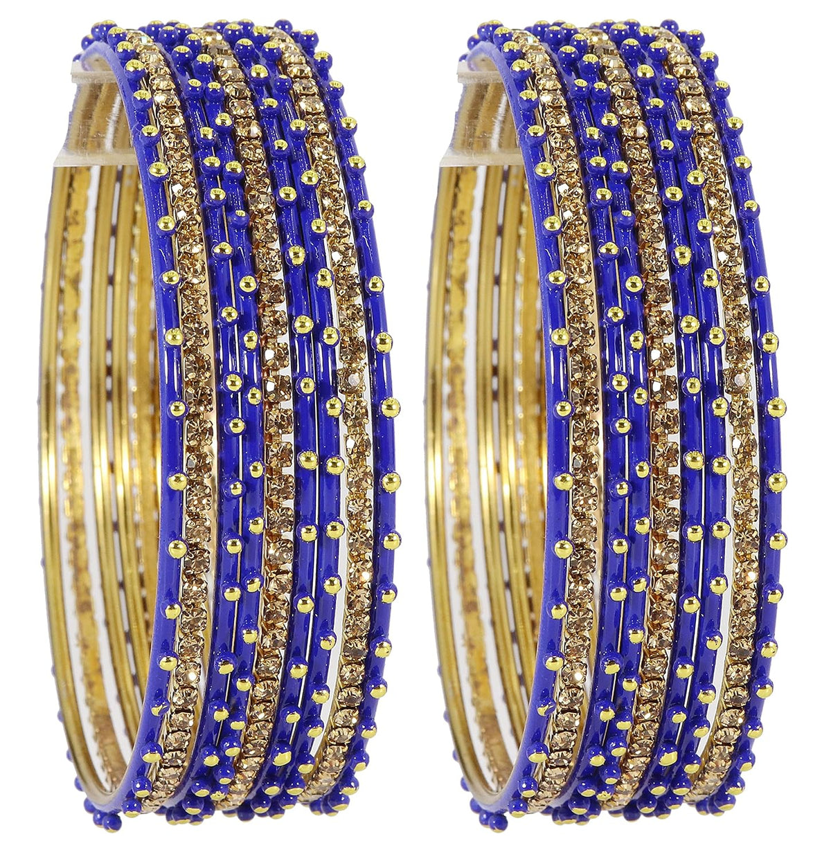 NMII Non-Precious Metal Base Metal Studded with Zircon Gemstone and Linked with Ball Stone Glossy Finished Bangle Set For Women and Girls