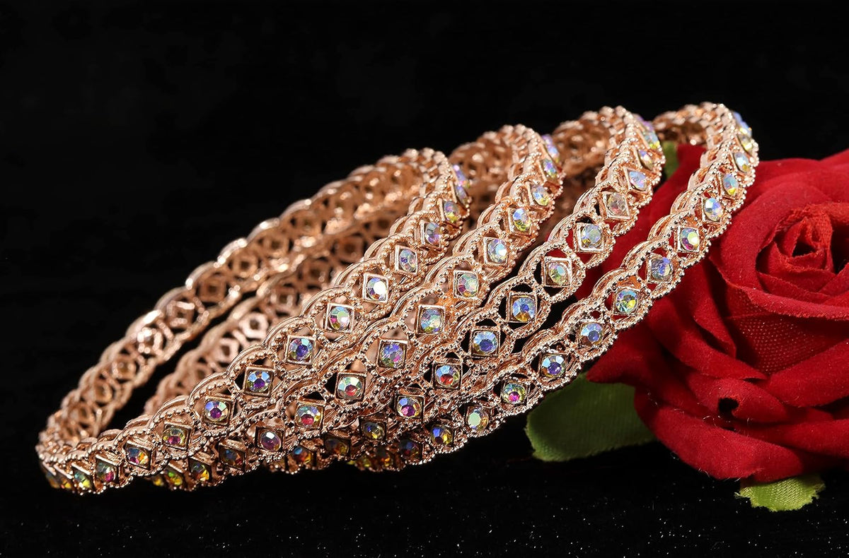 NMII Premium Metal with Zircon Gemstone Kada Bangles Set For Women and Girls | Fancy Women's Kada| Stylish Metal Bangles Set- Pack of 4