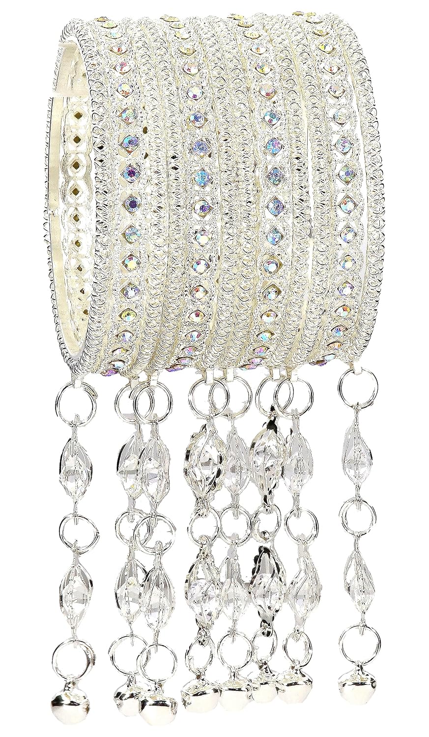 NMII Metal with Zircon Gemstone Studded Latkan Bangles Set For Girls and Women I Latkan Bangle Set, Metal Bangle Set I Pack of 12 Bangles