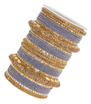 NMII Gold Plated Metal Bangles Velvet Bridal Chuda Set For Women and Girls with Premium Golden Zircon Stones & Beads Worked | Traditional Chuda Set For Women | Women's Bangles Wedding- Set of 30