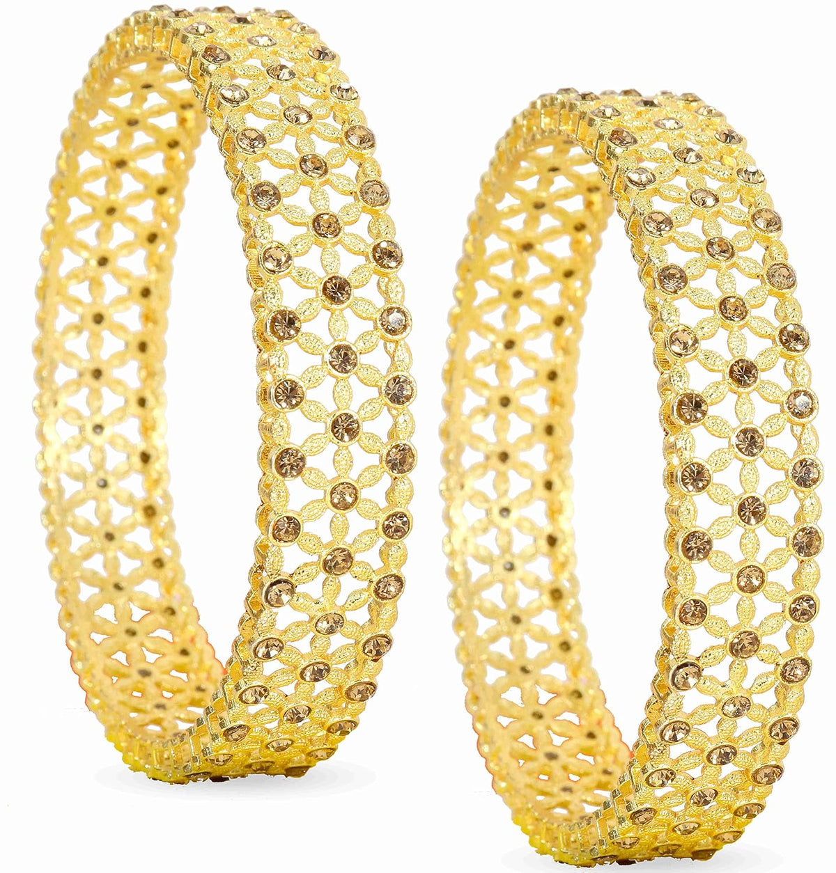 NMII Non Precious Metal Base Metal With Zicon Studded Glossy Finished Kada Set For Women and Girls
