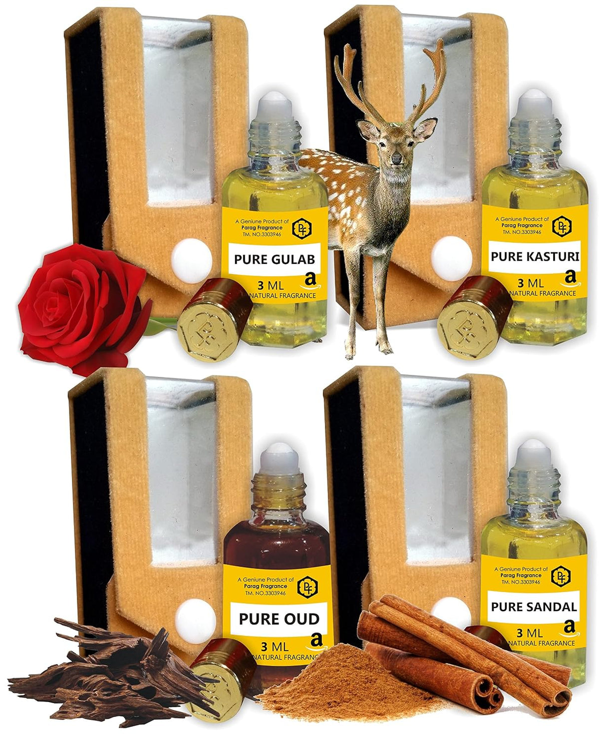 Parag Fragrances Pure Series Attar (Natural/Organic/Alcohol Free) - Best Long Lasting Attar For Men (4 in 1)