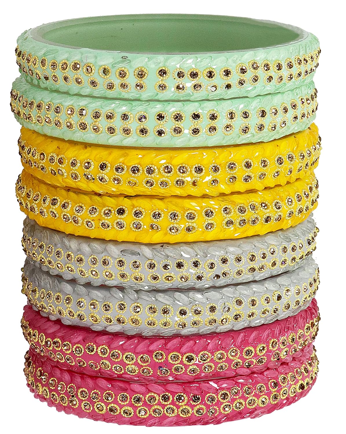 NMII Acrylic (Plastic) With Zircon Gemstone and Studded Worked with Glossy Finished Kada Set For Women and Girls