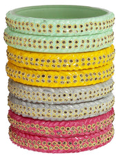NMII Acrylic (Plastic) With Zircon Gemstone and Studded Worked with Glossy Finished Kada Set For Women and Girls