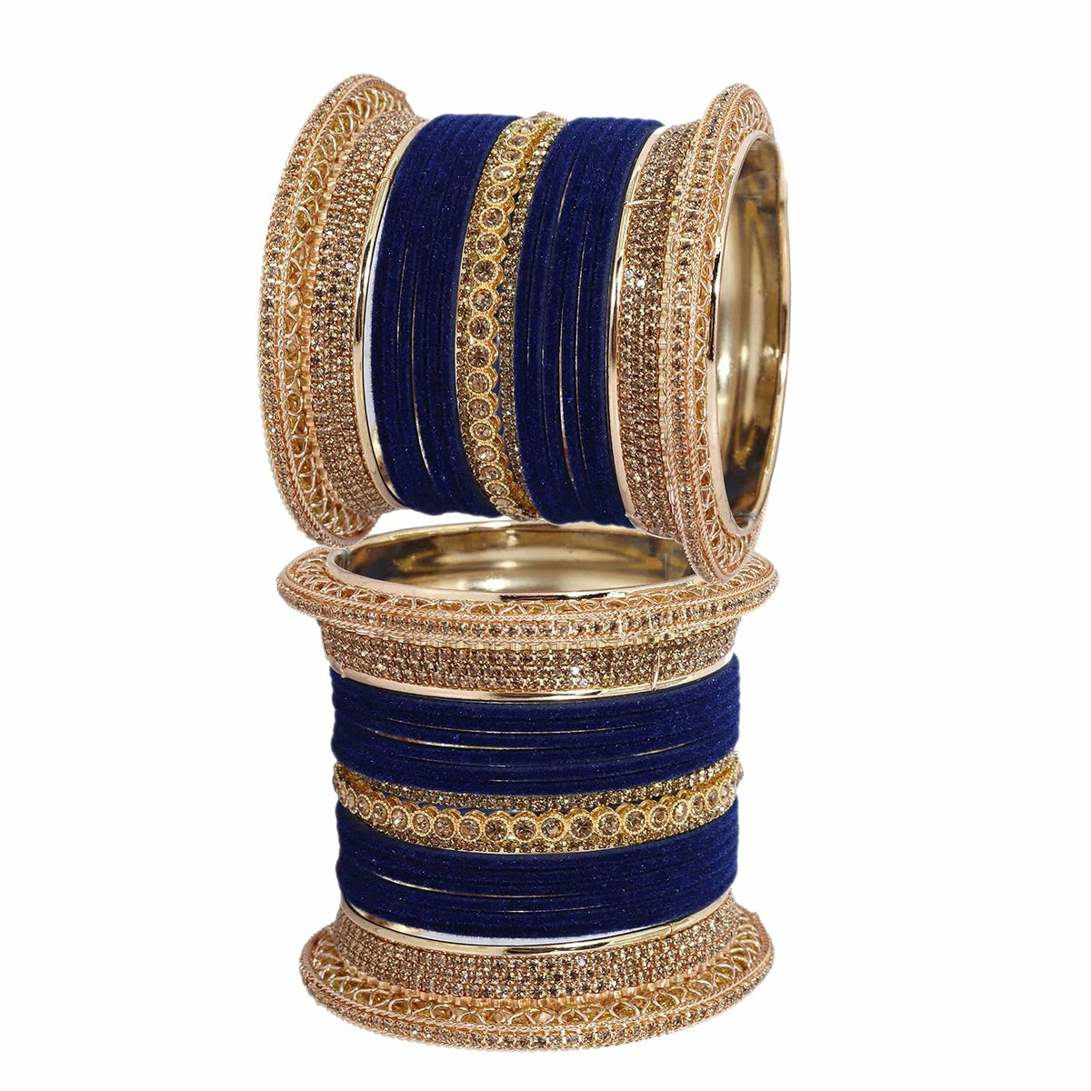 NMII Non-Precious Metal with Base Metal and Studded with Zircon Gemstone Glossy Finished Traditional Velvet Bangle Chuda set for Women and Girls