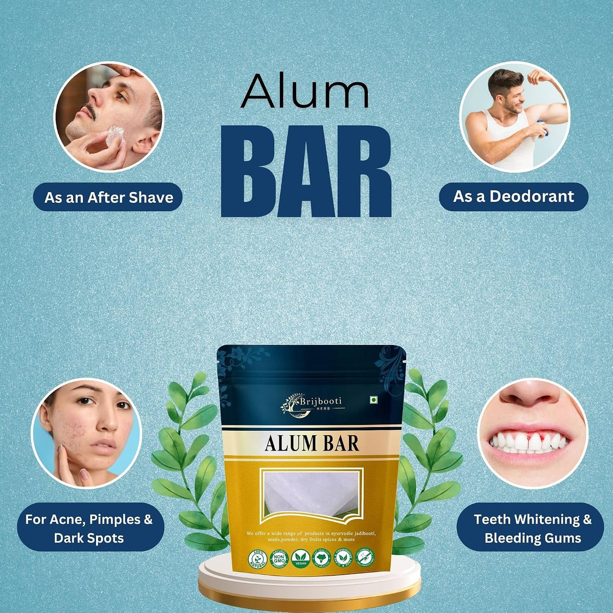 Brijbooti Alum Bar 100 g | Alum Stone Bar | fitkari stone for skin | for shaving & underarms | alum bar for face