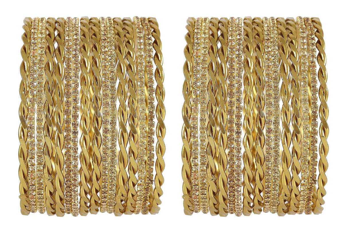 NMII Non-Precious Metal Base Metal with Zircon Gemstone and Twisted Glossy Finished Bangle Set For Women and Girls