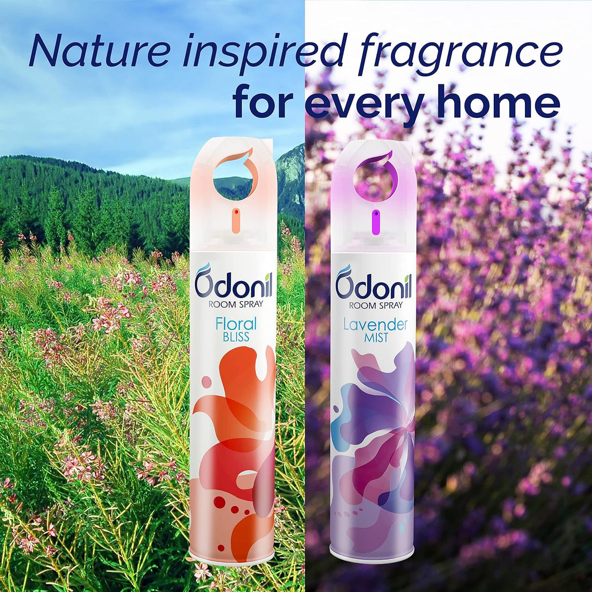 Odonil Room Air Freshener Spray - 440ml Combo (Pack of 2, 220ml each) | Floral Bliss & Lavender Mist | Nature Inspired Fragrance | Long Lasting Fragrance | For Bathroom, Toilet, Home & Office