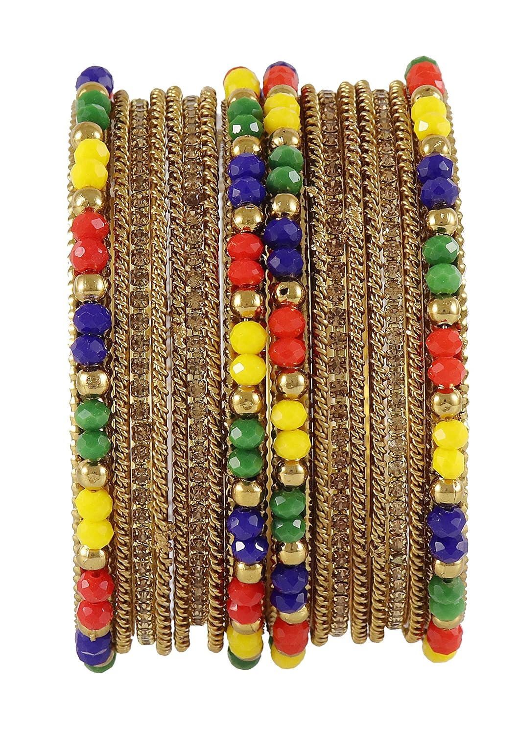 NMII Metal with Zircon Gemstone, Pearls and Beads Studded Glossy Finished Bangle Set For Women and Girls