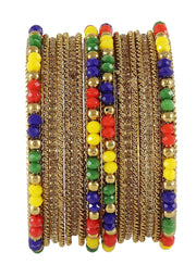 NMII Metal with Zircon Gemstone, Pearls and Beads Studded Glossy Finished Bangle Set For Women and Girls