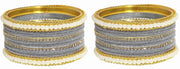 NMII Metal with Zircon Gemstone and Pearls Studded Velvet Bangle Set for Women and Girls