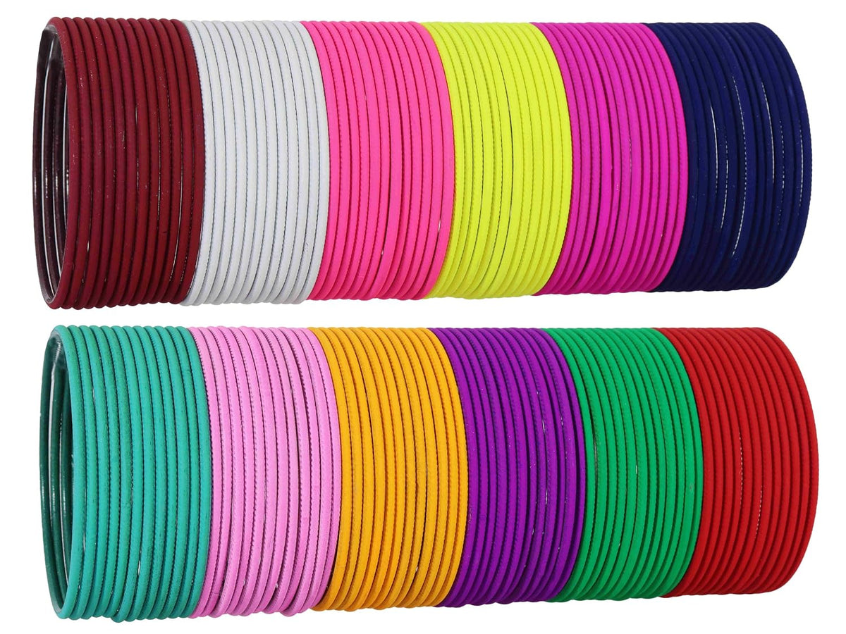 NMII MultiColor Metal Plain Bangles Set For Women & Girls with Matte Finish | Women's Bangles Combo | Colorful Metal Bangles For Wedding, Party, Daily use | Metal Chudi Set- Pack of 144
