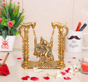 KridayKraft Radha Krishna on Swing jhula Gold Plated Metal Statue Decor Your Home, Office (Medium)