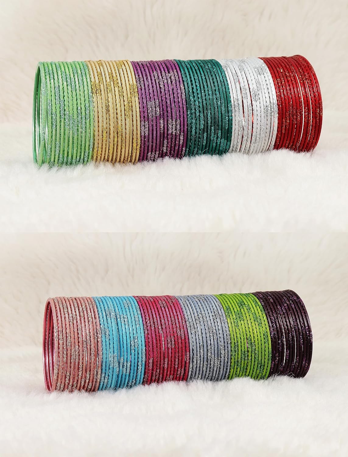 NMII Stylish Multi colour Metal Bangles set for women and Girls with Zari and Cutting Design | Fancy Multicolour Bangles for women | Metal Churi Set- Pack of 144 Bangles