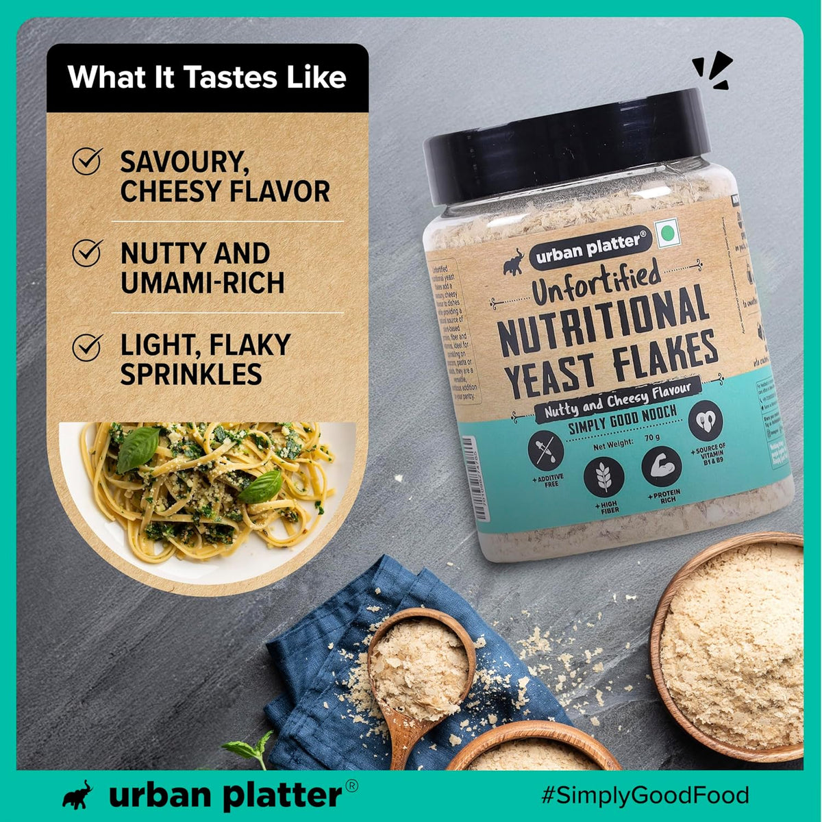 Urban Platter Nutritional Yeast Flakes, 70g (Unfortified | Plant Based | Nutty and Cheesy Flavour)