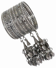 NMII Metal with Zircon Gemstone Studded Glossy Finished Chilai Latkan Bangle Set For Women and Girls