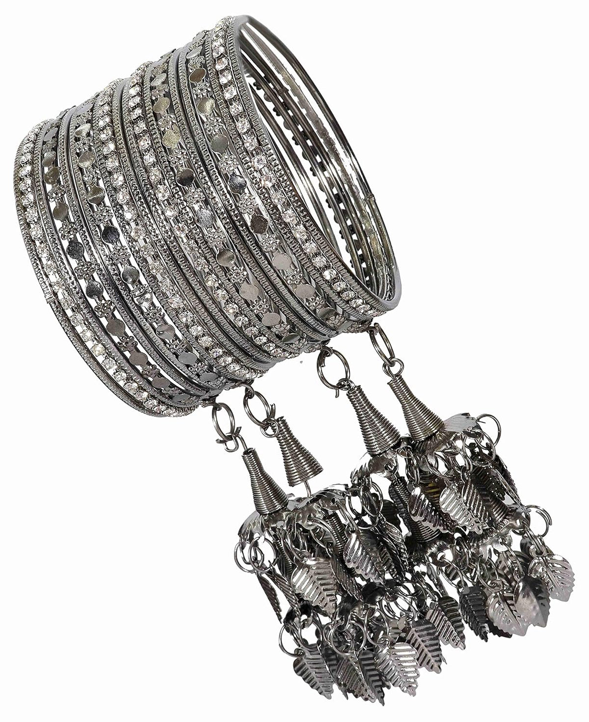 NMII Metal with Zircon Gemstone Studded Glossy Finished Chilai Latkan Bangle Set For Women and Girls