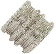NMII Metal with Zircon Gemstone Studded Glossy Finished Flower Pattern Bangle Set For Women and Girls