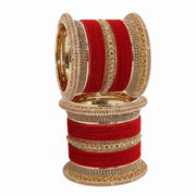 NMII Non-Precious Metal with Base Metal and Studded with Zircon Gemstone Glossy Finished Traditional Velvet Bangle Chuda set for Women and Girls