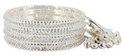 NMII Alloy Metal With Zircon Gemstone and Bells Latkan Linked Traditional Bangles Set For Girls and Women