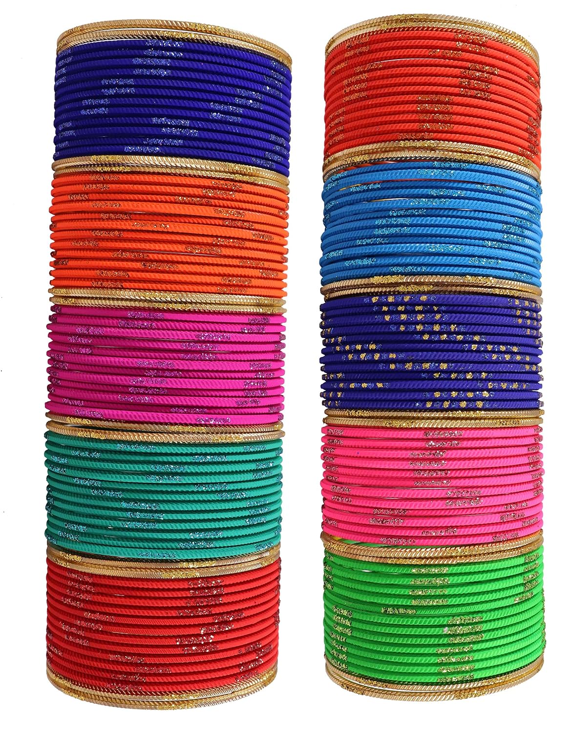 NMII Multi Colour Metal Bangles Combo Set for Women & Girls | Golden Polka Dots & Cutting Design | Plain Chudi Set | Daily Use Bangles