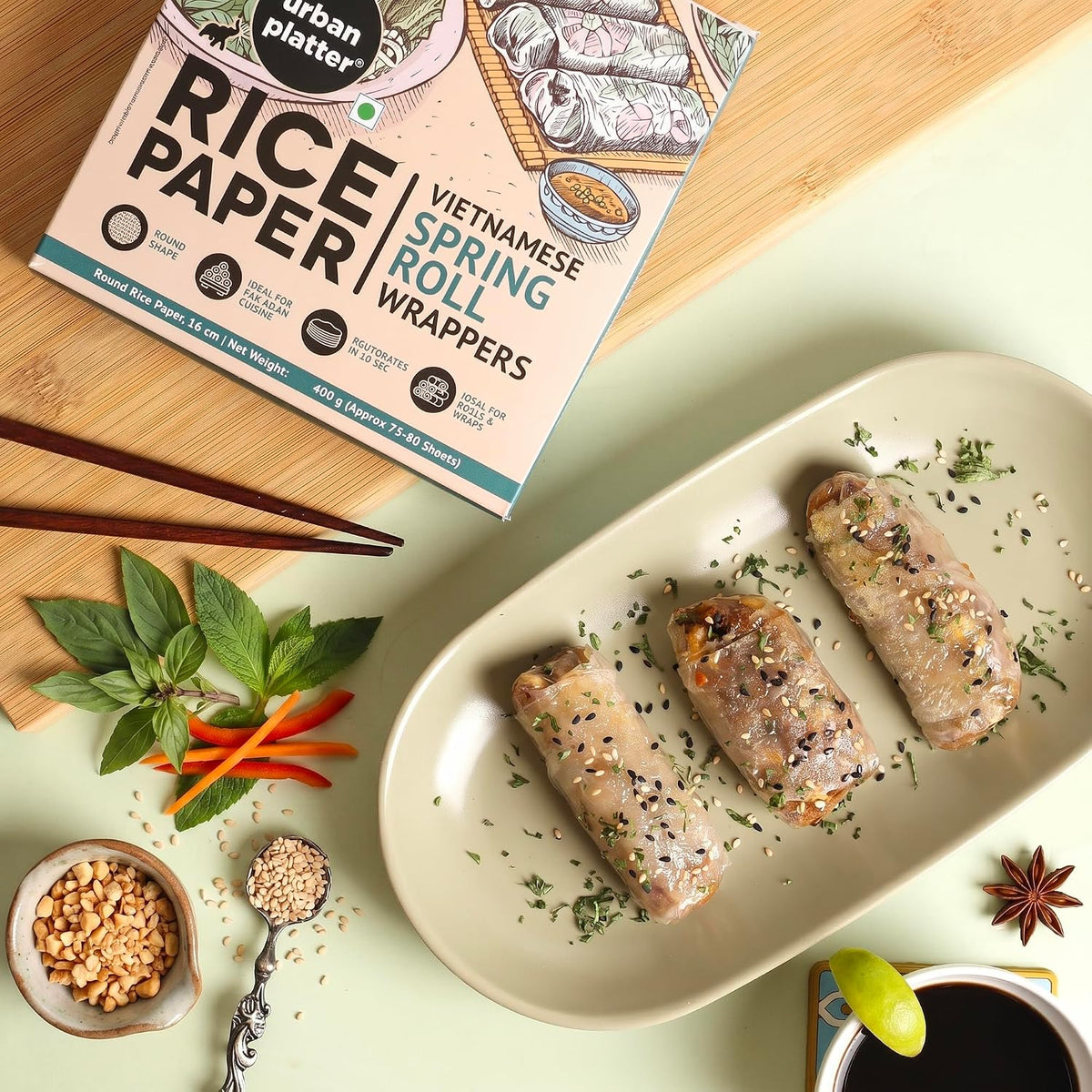Urban Platter Round Rice Paper Sheets, 400g (Vietnamese Spring Roll Wrappers | Gluten Free | 16 cm Each | Easy to Roll | 80-85 Sheets per pack)