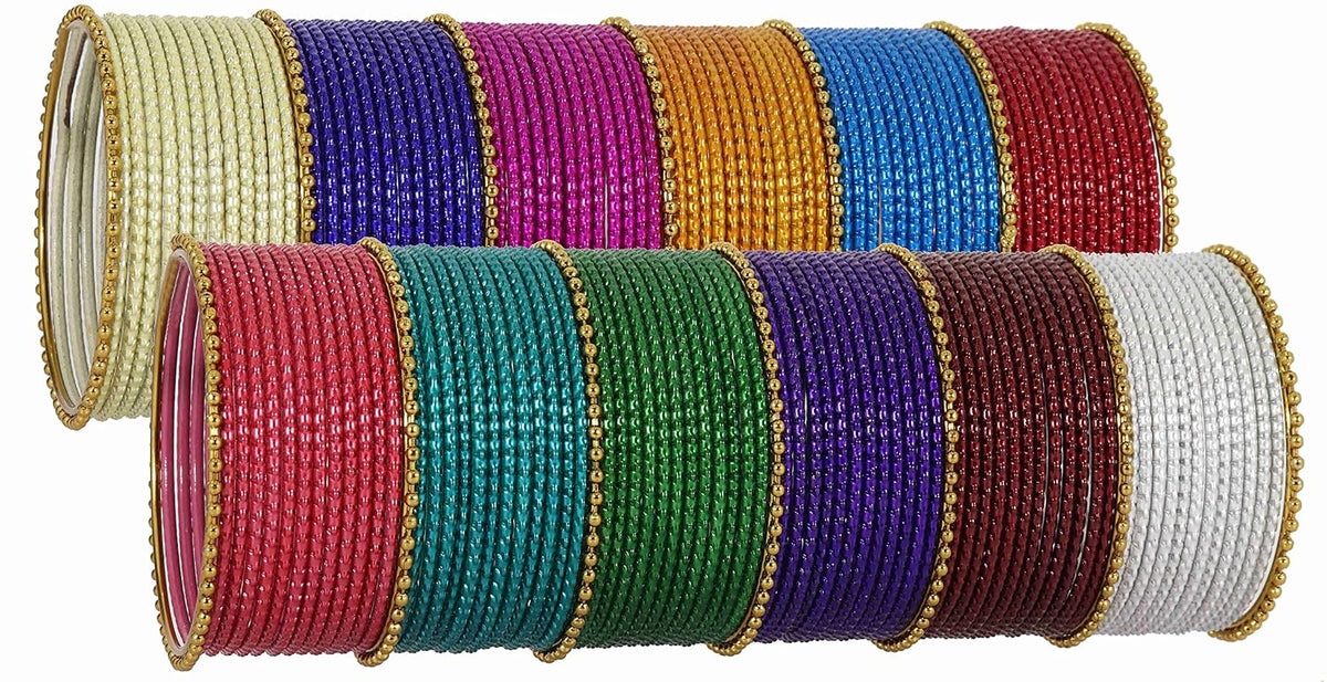 NMII Non-Precious Metal Base Metal With Ball Cutting Pattern Design and Ball Chain Linked Worked Bangles Set For Women and Girls