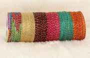 NMII Multicolour Metal Bangles Set with Golden Polka Dots & Cutting Design For Women & Girls | Women's Bangles Combo | Traditional Design Golden Bangles | Chudi Set- Pack of 144 Bangle