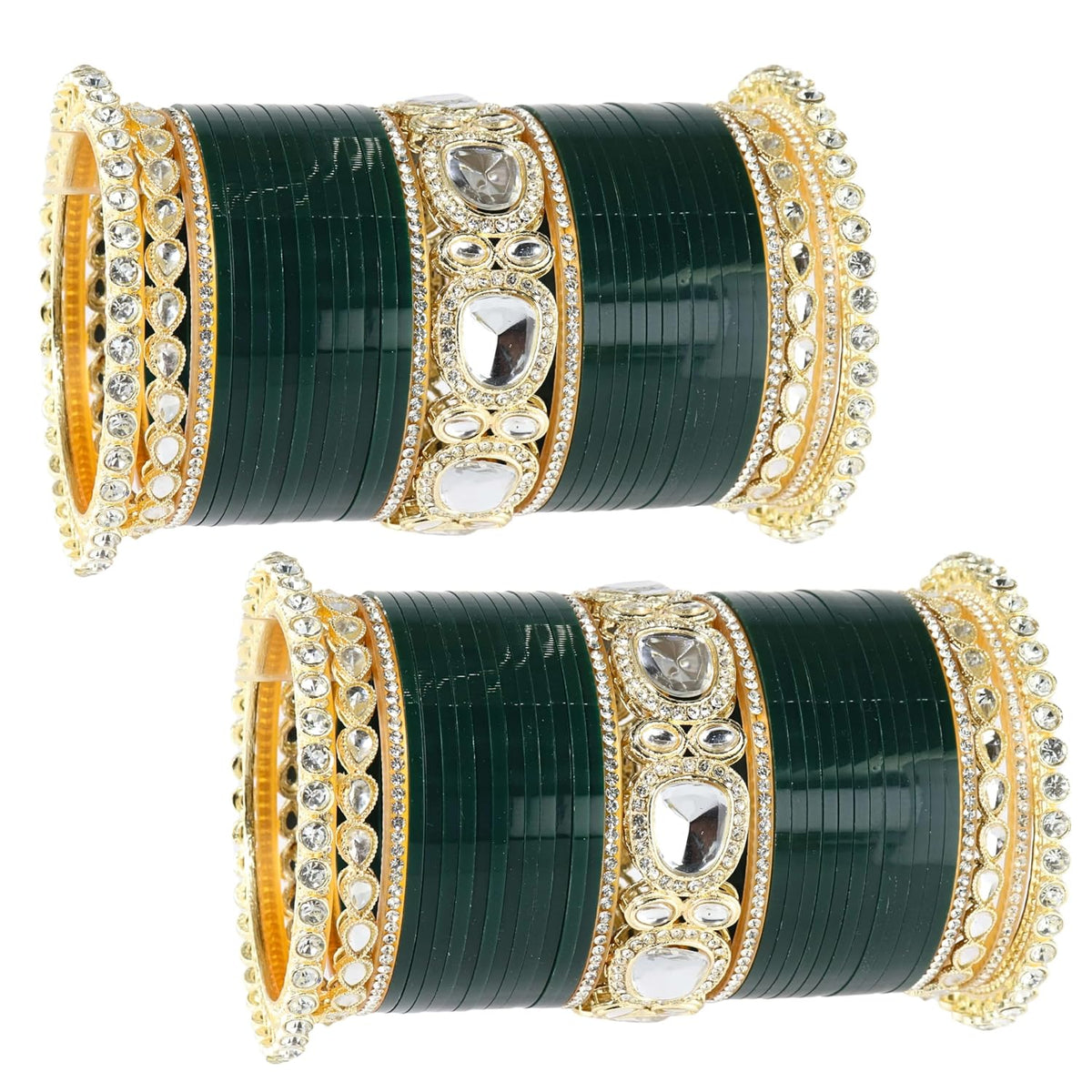 NMII Premium Metal Bangles Gold Chuda Set For Bridal Women & Girls With Zircon Diamond & Kundan | Designer Ad Chuda | Bridal Bangles Chooda Set For Wedding, Party, Occasion-Set Of 70