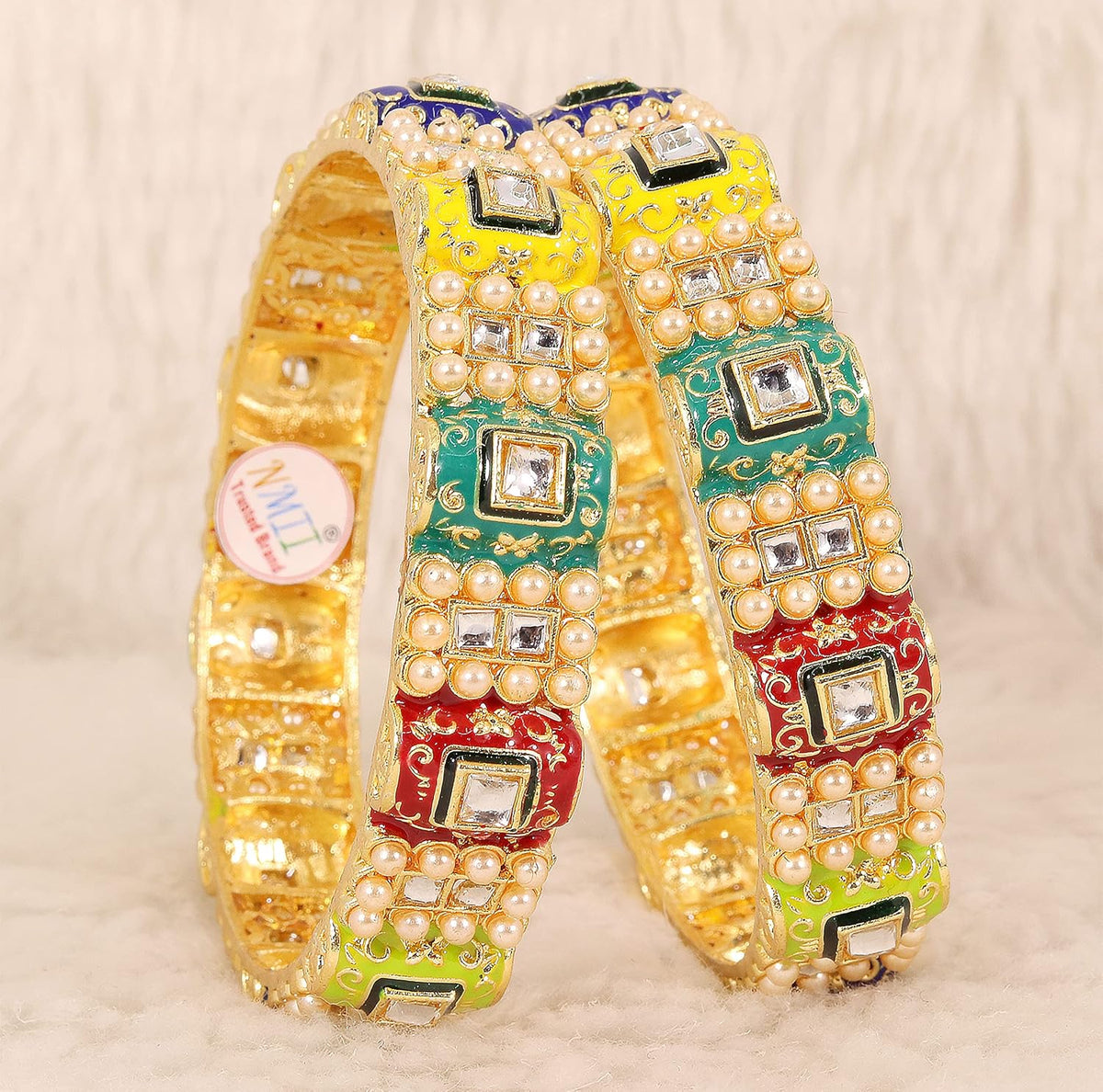 NMII Metal with Kundan and Pearl Studded Traditional Design Kada Set For Women and Girls