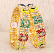 NMII Metal with Kundan and Pearl Studded Traditional Design Kada Set For Women and Girls