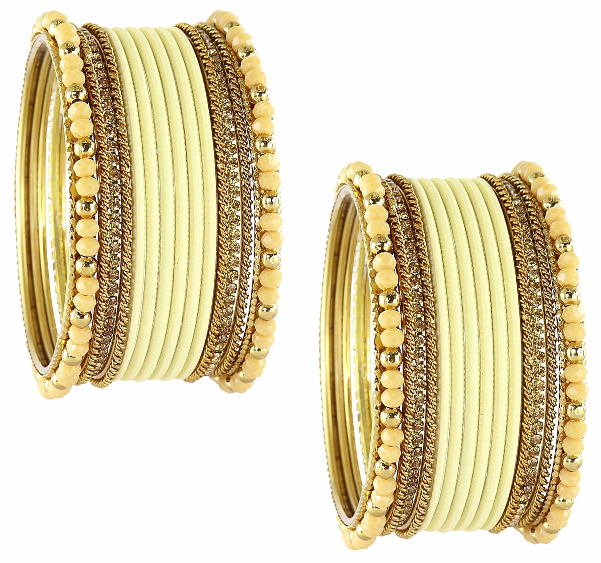 NMII Traditional Alloy Metal With Zircon Gemstone & Beads Chuda Bangles Set For Women & Girls | Designer Chuda For Women | Ethnic Chuda Set | Wedding, Pooja, Party, Everyday, Occasion