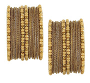 NMII Metal with Zircon Gemstone, Pearls and Beads Studded Glossy Finished Bangle Set For Women and Girls