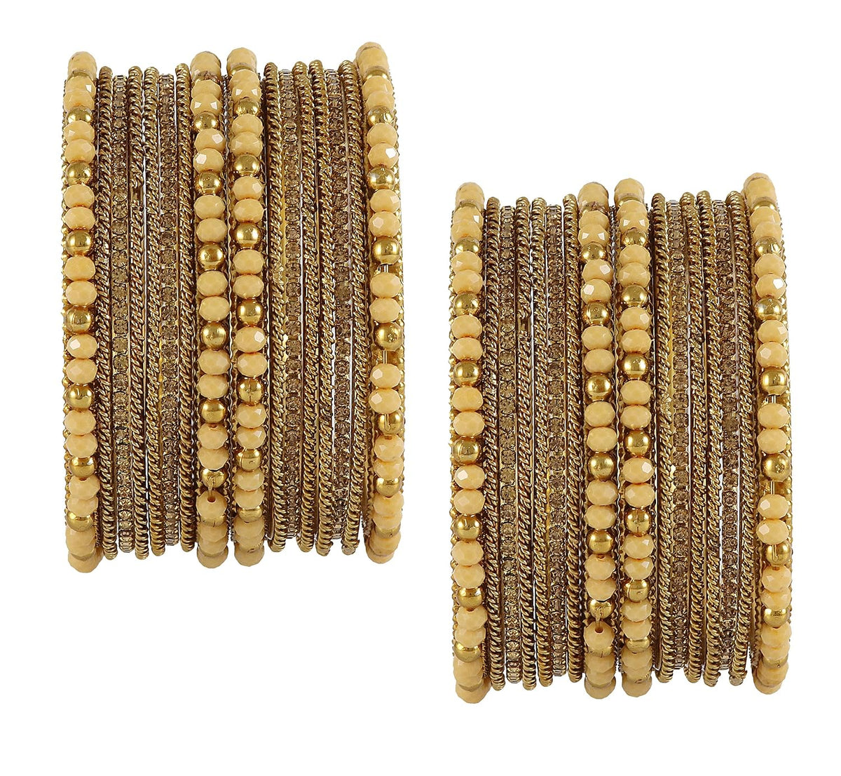 NMII Metal with Zircon Gemstone, Pearls and Beads Studded Glossy Finished Bangle Set For Women and Girls