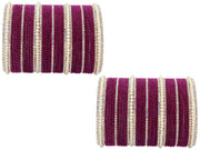 NMII Metal with Cubic Zirconia and Pearls Velvet Bangles For Women and Girls