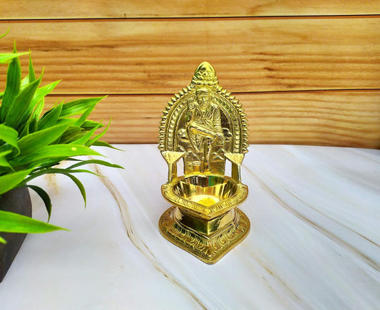 SHINDE EXPORTS Shirdi Saibaba Figure Golden Brass Diya for puja for Home Decor (Design 1)
